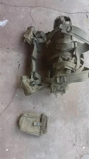 SADF Skeleton webbing set with 2 x dixie pan sets, water bottle, ammo pouches