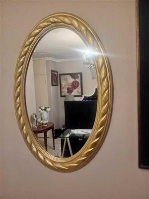 GORGEOUS  HUGE OVAL MIRROR IN GOLDEN ROPE FRAME - 1M 