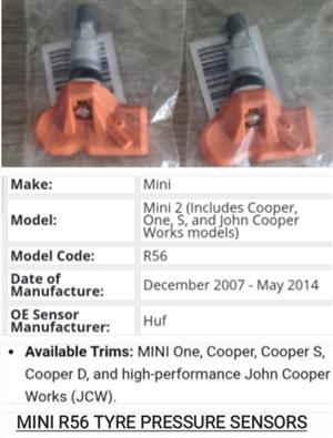 Mini Cooper R56 TPMS tyre pressure monitor sensors and valves 