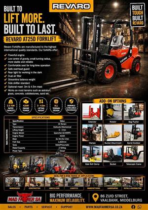 New Revaro All terrain forklifts for sale at Mad Farmer SA