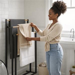 3-Tier Bamboo Freestanding Towel Rack – Space Saving