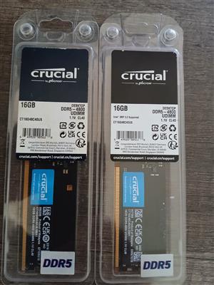 Crucial 16GB DDR5-4800 CL40 UDIMM Desktop Internal Memory X 2