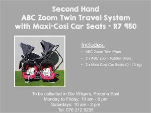 Second Hand ABC Zoom Twin Travel System with Maxi-Cosi Car Seats 