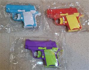  Fidget plastic units, pew pew's, 3 different colors Blue, Purple, Red