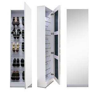 5 Shelf Shoe Storage Cabinet with Full Length Mirror – White
