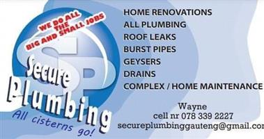 FOR ALL YOUR PLUMBING AND MAINTENANCE, BIG OR SMALL ....CONTACT SECURE PLUMBING 