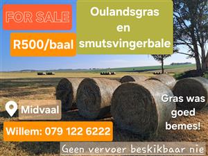 Smutsvinger en oulandsgrasbale te koop.