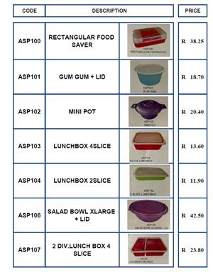 Various Plastic Tupperware etc for sale at Factory Prices 