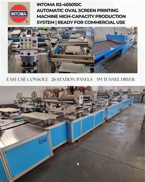 High-output, turnkey oval screen printing system available for immediate sale.
