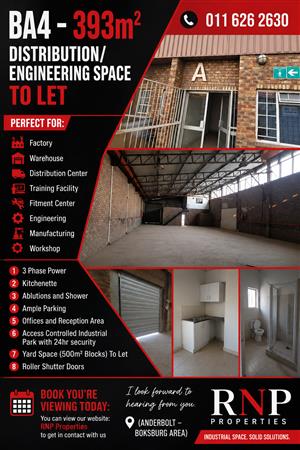 BA4 – 393m² - Distribution/Engineering Space To Let