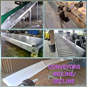 CONVEYORS INCLINE/DECLINE,FLAT RUNNING BELT+GRAVITY ROLLER SYSTEMS