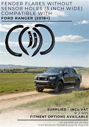 FENDER FLARES WITHOUT SENSOR HOLES 3INCH WIDE COMPATIBLE WITH FORD RANGER 2018+