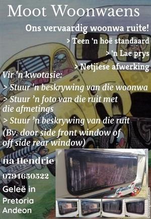 Woonwa ruite / Caravan Windows Ons vervaardig woonwa ruite
