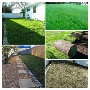 Instant roll on lawn, artificial lawn, stones, paving, landscaping 