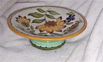 Antique Gouda Pottery Art Nouveau Pedestal Bowl, Royal Zuid, Floral, Early 20th Century