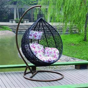 Hanging Patio / Garden / Balcony Swing Chairs - Floral White Cushions