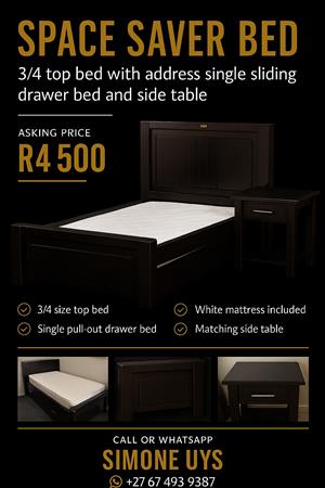 To bed 3/4 with mattress, bottom drawer bed that pulls out seperatly single bed 