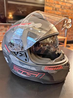 SGI Encounter Vandal Grey/Red Motorbike Helmet with Sun visor - LIKE NEW BOXED