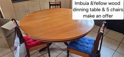 Imbuia & Yellow Wood Dining table, chairs and display cabinet