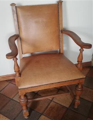 Solid Oak and Leather Chairs for Sale 