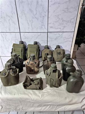 vintage military water bottles and canteen covers,