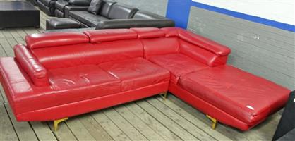 RED 2 PIECE L-SHAPE LEATHER LOUNGE SUITE S064077A