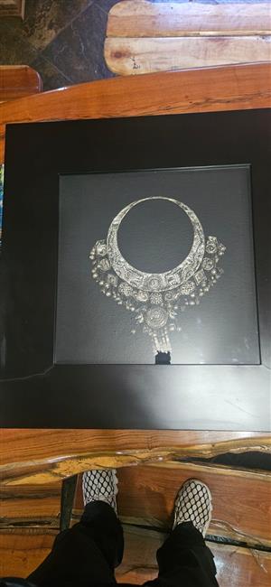 Handmade Tribal Grand Necklace Shadow Box Wall Art