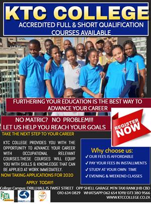 KTC College now taking Applications for 2020.Enrol today !
