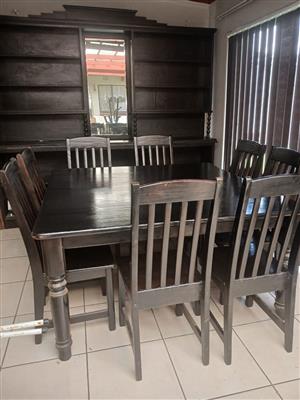 Square 8 seater Dining room set with cupboard and mirror