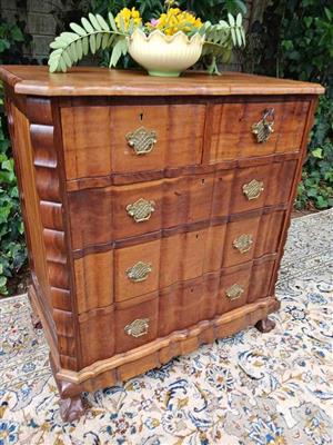 Vintage Five‑Drawer Wooden Chest with Brass Handles