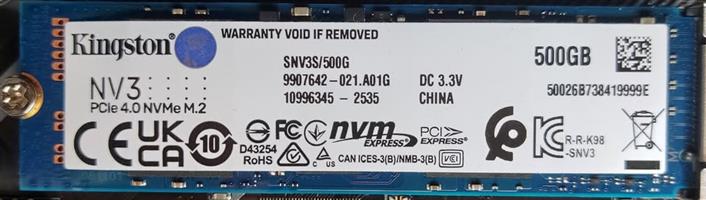 Kingston SSD 500GB PCIe 4.0 NVMe M.2 – Under Warranty