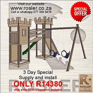 New Castle Wooden Jungle Gym Swing Slide