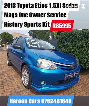 2013 Toyota Etios 1.5Xi sedan one owner service history sport's kit