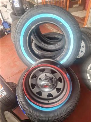Tax Rims+tyres white wall size 14(195/R14c