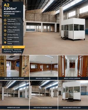 A2 – 2,505m² Modern Factory, Warehouse, Distribution Facility To Let