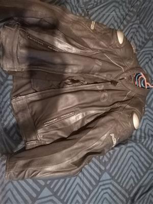 Leather motorcycle jacket and 2x Helmets