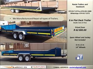 6 m Flat Deck Trailer for sale NRCS approved 