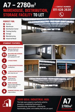 A7 – 2780m² Warehouse, Distribution, Storage Facility To Let