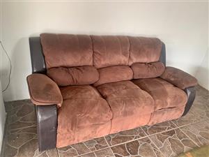 Brown suede recliner couch set ( 3 and 2 seater)