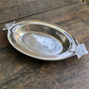 Vintage Pewter Serving Platter with Fish Handles