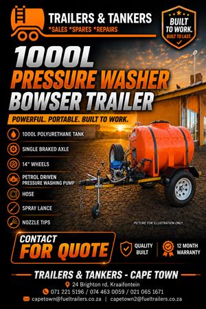 1000 LITER PRESSSURE WASHER BOWSER/TRAILER