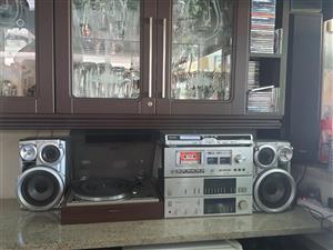 Record and cassette player with amp and speakers