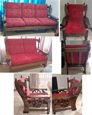 Vintage Solid Wood Lounge Suite (Wagon Wheel Design) with showcase and coffee table (Negotiable)
