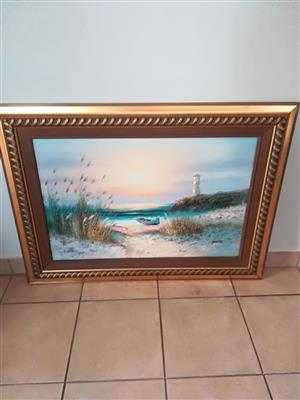 Gold plated sea coast painting