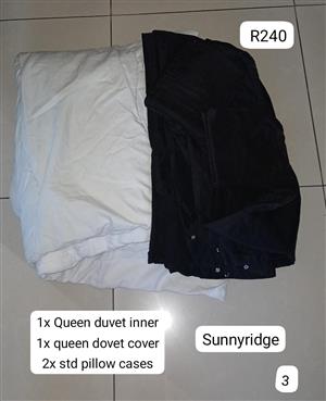 queen duvet inner, queen duvet cover (bleach mark), 2 std pillow cases