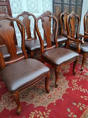Classic Carved Wood Dining Chairs with Leather Upholster