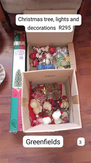 Christmas tree, lights, ornaments & decorations