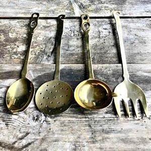 4-Piece Hammered Brass/Copper Utensil Set