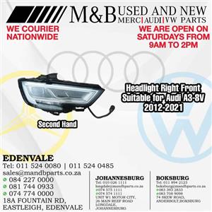 Headlight Right Front (Second Hand)  Suitable for Audi A3-8V 2012-2021  Part number: 8V0941034G