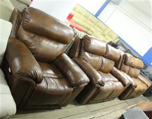 3 PIECE BROWN LEATHER RECLINER LOUNGE SUITE S064455A